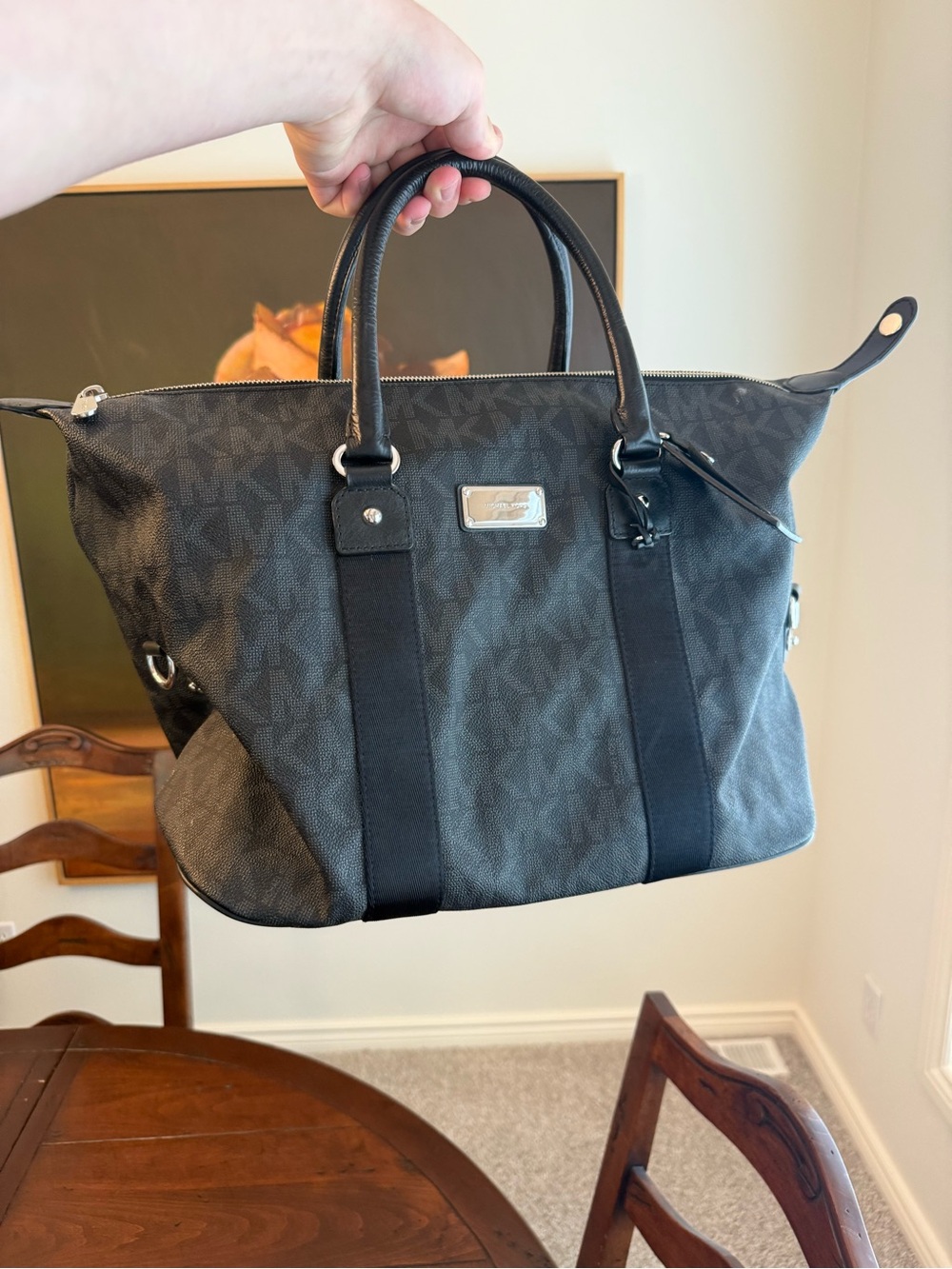Michael Kors large Black Signature monogram Duffel Bag USED